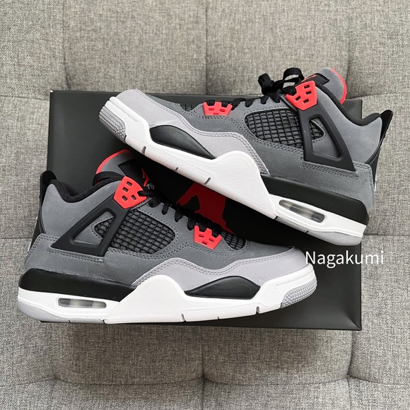 🤍🖤 Nike Air Jordan 4 retro grey red shoes - Picture 3 of 4
